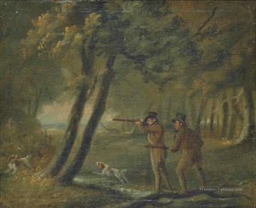 Paysage boisé avec des sportifs tirant la chasse de Philip Reinagle Peinture à l'huile